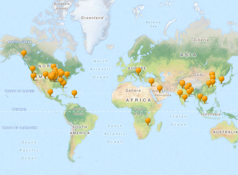 Map of Current Graduate Students Home Towns